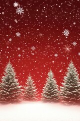 Naklejka premium Festive Christmas Trees with Snowflakes on Red Background