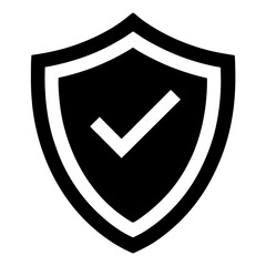 Shield icon with checkmark symbolizing security and trust in black design