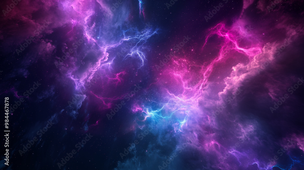 Poster abstract beautiful background consisting of iridescent and moving dust and gas particles, space them
