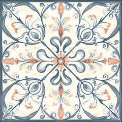 Fototapeta premium carpet or tile pattern 2D illustrator doodle wallpaper