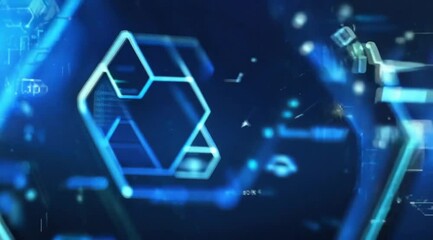 Scene of digital blue hexagon illustration, Camera slow motion with different angles