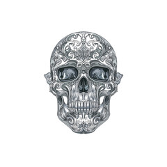 Ornate Silver Skull Illustration