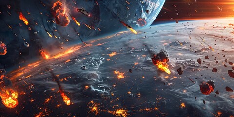 Flaming earth from orbit, Spaceship explosion firestorm, Flames falling to earth, Burning meteor earth
