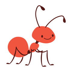 Flat vector illustration in children's style. Cute ant on white background . Vector illustration