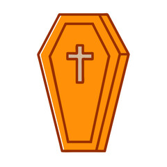 Obraz premium Orange coffin icon with cross symbol