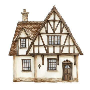recommend clip art: Watercolor Illustration of a Quaint Cottage with a Gabled Roof and Timber Framing.
