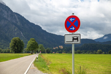 a road sign of no car driving at Romantische Straße, Germany