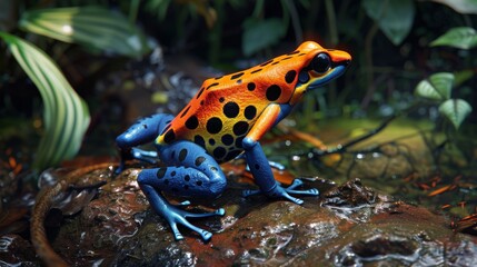 Fototapeta premium Vibrant Poison Dart Frog in Tropical Rainforest Habitat