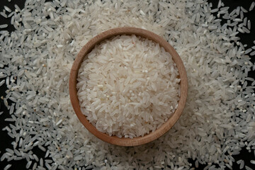 Close-up and top angle view of stacked white rice