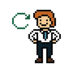 Cartoon cute pixel cartoon 8bit character business man businessman smart work game for decoration business 8 bit male career smart character game png vector.