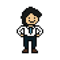 Cartoon cute pixel cartoon 8bit character business man businessman smart work game for decoration business 8 bit male career smart character game png vector.