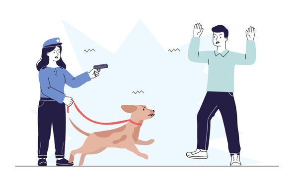 police officer pointing gun at man with dog clip art preview