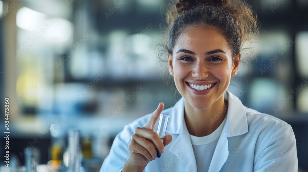 Aufkleber a young scientist smiling confidently while holding a test tube shows the progress and curiosity in 