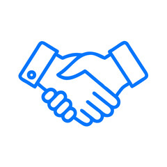 Blue handshake icon symbolizing agreement and partnership, simple vector