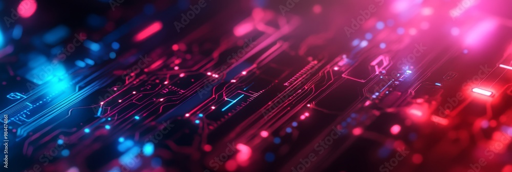 Poster this vibrant digital background features dynamic circuits and glowing lights, ideal for themes like 