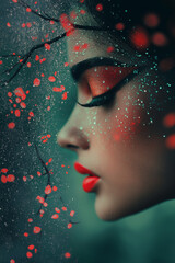 Beautiful woman in traditional orange veil with intricate embroidery and jewelry