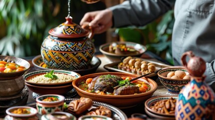 Fototapeta premium Moroccan Cuisine: A Table Filled with Flavor