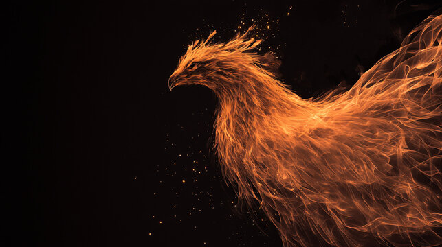 Phoenix engulfed in flames, symbol of rebirth and immortality