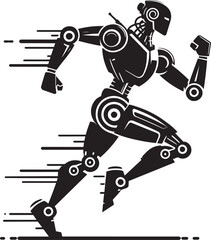 Modern action war robot running silhouette vector illustration isolated on a white background