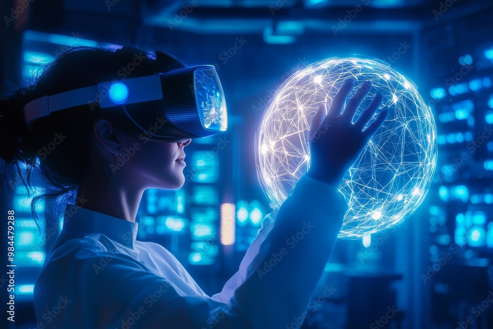Poster the concept of expanding networks using futuristic 3d interfaces is the brainchild of a global busin