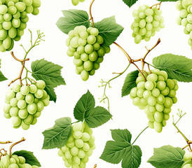 Seamless pattern of green grapes and green leaves. Design elements. Wine and nature concept. Modern pattern for beautiful design.