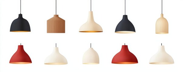A collection of modern pendant lamps in various shapes and colors, perfect for enhancing contemporary interior decor.
