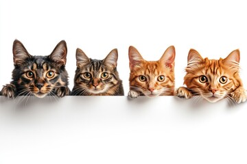 Cute Cats Peeking Over White Banner - Adorable Pet Portrait