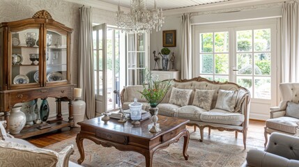 Fototapeta premium Elegant Living Room with French Doors