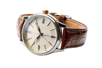 Sophisticated wristwatch with brown leather strap and silver case
