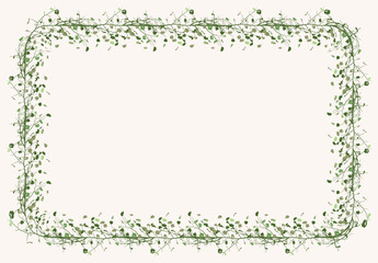 Decorative border from silhouette deciduous tree branches with green leaves, nature frame, decor greeting card, vector illustration