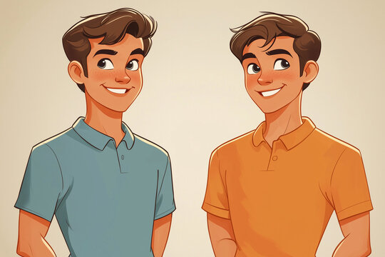 two cute guys 1950s retro vintage cartoon style isolated on plain white background 
