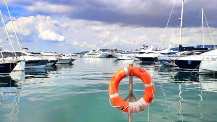 Photo of numerous luxury private yachts docked at Marina Flisvos in Palaio Faliro in a cloudy...