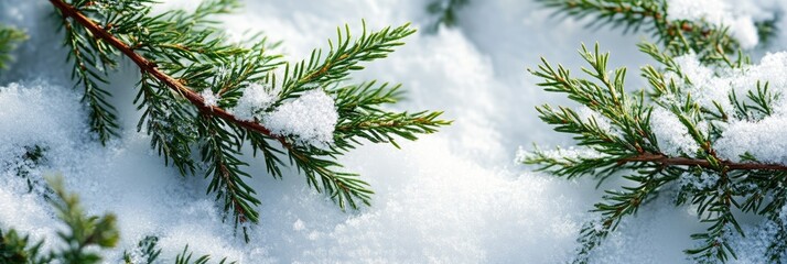 Obraz premium Close-up of Snow-covered Thuja Branches in Winter