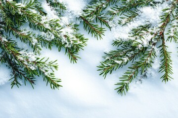 Obraz premium Close-up of Snow-covered Thuja Branches in Winter