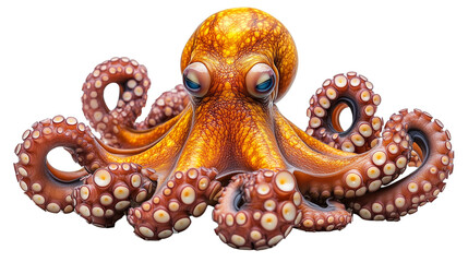 Fototapeta premium The giant squid is a colorful, fearsome and fierce creature on a plain white background