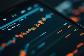 Analytics dashboard showcasing dynamic data trends on a smartphone screen during evening analysis session