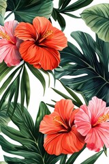 tropical plants pattern, green. ai generated
