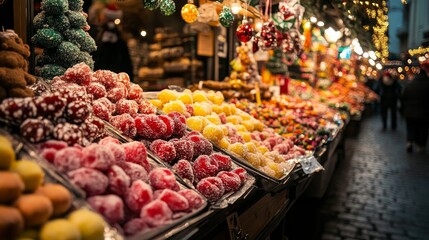 Various candies in the market during Christmas in Barcelona
