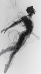 Fototapeta premium Gymnast vaulting in midair with minimalist abstract lines on a clean white background