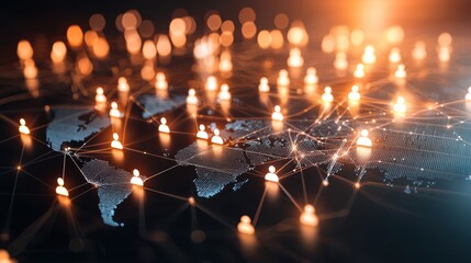 Fototapeta premium Global digital network and technology concept with bright illumination and connectivity