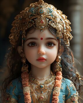 Cute Kid as Hindu Goddess Radha, Durga Maa, Laxmi | Adorable Close-up with Beautiful Face and Eyes