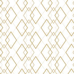 Abstract geometric pattern with crosses, stripes, lines. Seamless vector background. White and gold ornament. Modern reticulated graphic design.