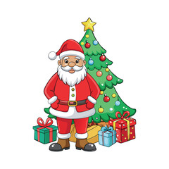 Santa claus and christmas tree Vector art illustration isolated on a white background