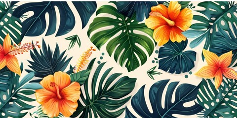 tropical plants pattern, green. ai generated