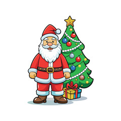 Fototapeta premium Santa claus and christmas tree Vector art illustration isolated on a white background