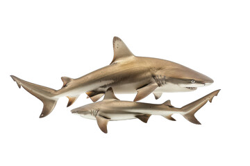 Fototapeta premium Two realistic shark models displaying the unique features of marine predators on a clean white background on transparent background