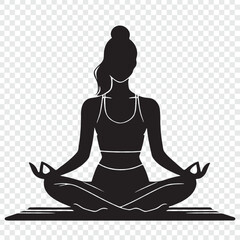 girl meditating in lotus position with a white background.