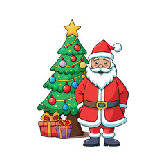 Santa claus and christmas tree Vector art illustration isolated on a white background