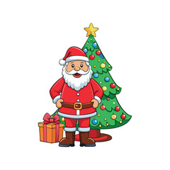 Santa claus and christmas tree Vector art illustration isolated on a white background