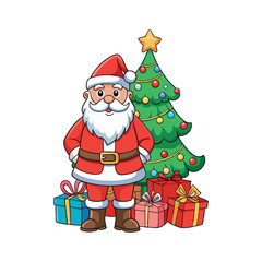 Santa claus and christmas tree Vector art illustration isolated on a white background